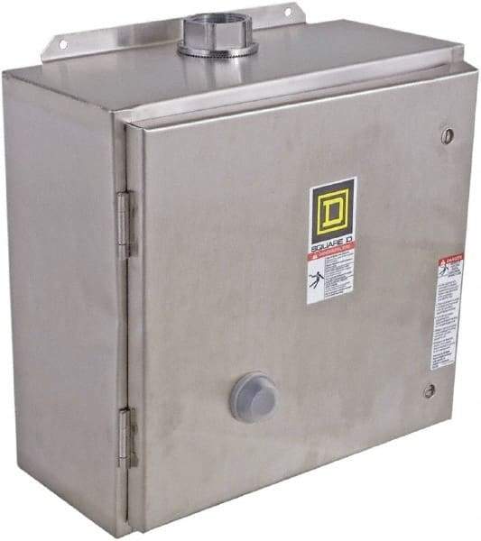 Square D - 208 Coil VAC at 60 Hz, 45 Amp, NEMA Size 2, Reversible Enclosed Enclosure NEMA Motor Starter - 3 Phase hp: 10 at 200 VAC, 15 at 230 VAC, 25 at 460 VAC, 25 at 575 VAC, 4x Enclosure Rating - Makers Industrial Supply