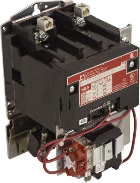 Square D - No Enclosure, 2 Pole, Mechanically Held Lighting Contactor - 60 A (Tungsten), 277 VAC at 60 Hz - Makers Industrial Supply