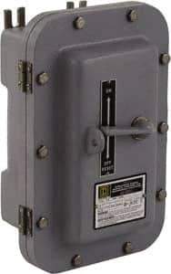 Square D - 3 Poles, M-1 NEMA, Enclosed Pushbutton Manual Motor Starter - 10 hp at 380 to 575 VAC & 7-1/2 hp at 200 to 230 VAC, CSA, NEMA 7/9 & UL Listed - Makers Industrial Supply