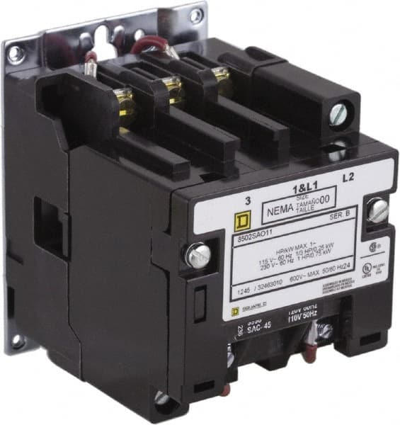 Square D - 2 Pole, 110 Coil VAC at 50 Hz and 120 Coil VAC at 60 Hz, 9 Amp NEMA Contactor - Open Enclosure, 50 Hz at 110 VAC and 60 Hz at 120 VAC - Makers Industrial Supply