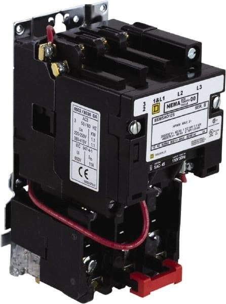 Square D - 208 Coil VAC at 60 Hz, 18 Amp, Nonreversible Open Enclosure NEMA Motor Starter - 3 Phase hp: 3 at 200 VAC, 3 at 230 VAC, 5 at 460 VAC, 5 at 575 VAC - Makers Industrial Supply