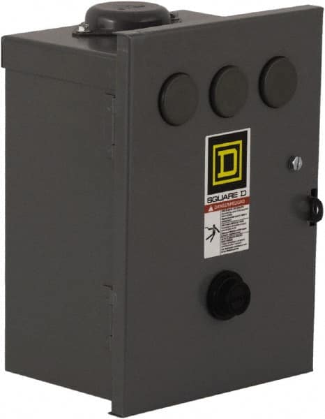 Square D - 110 Coil VAC at 50 Hz, 120 Coil VAC at 60 Hz, 27 Amp, NEMA Size 1, Nonreversible Enclosed Enclosure NEMA Motor Starter - 3 Phase hp: 10 at 460 VAC, 10 at 575 VAC, 7-1/2 at 200 VAC, 7-1/2 at 230 VAC, 3R Enclosure Rating - Makers Industrial Supply