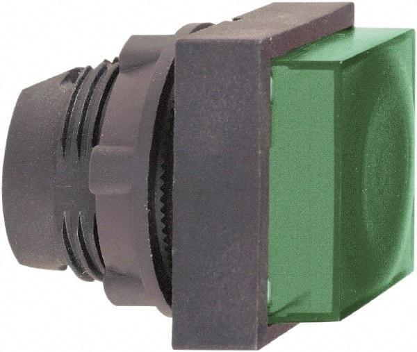 Schneider Electric - 22mm Mount Hole, Extended Straight, Pushbutton Switch Only - Square, Green Pushbutton, Illuminated, Momentary (MO) - Makers Industrial Supply