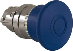 Schneider Electric - 22mm Mount Hole, Extended Mushroom Head, Pushbutton Switch Only - Round, Blue Pushbutton, Nonilluminated, Maintained (MA) - Makers Industrial Supply