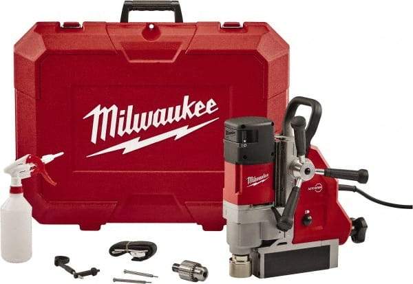 Milwaukee Tool - 1-5/8" Chuck, 5.125" Travel, Portable Electromagnetic Drill Press - 470-730 RPM, 13 Amps, 2.3 hp, 1750 Watts - Makers Industrial Supply