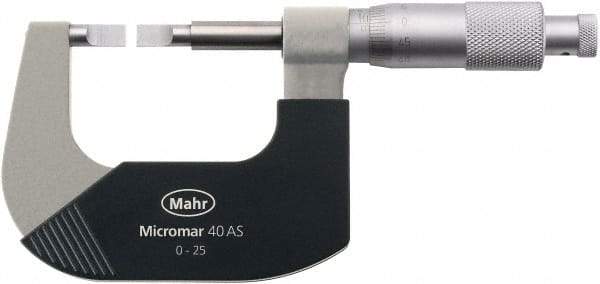 Mahr - 2" to 3" Mechanical Satin Chrome Coated Blade Micrometer - 0.0001" Graduation, 0.031" Blade Thickness, Ratchet Thimble, Rotating Spindle - Makers Industrial Supply