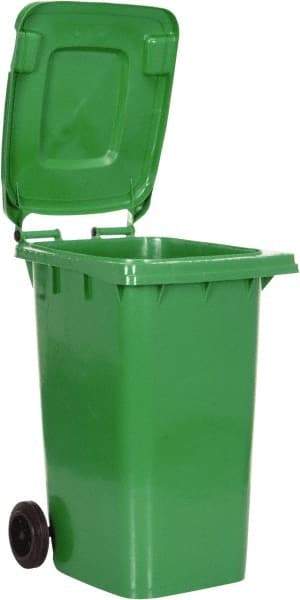 Vestil - 64 Gal Green Rectangle Trash Can - Polyethylene, None Graphic, 39-15/16" High x 28-1/2" Long x 23-1/2" Wide, Lid Included - Makers Industrial Supply