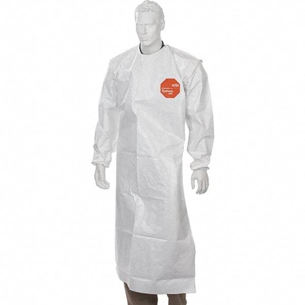 Dupont - 12 mil Thick Disposable & Chemical Resistant Apron - 52"ELAS WAIST 12/PK TYCHEM4000 SLEEVED APRON - Makers Industrial Supply