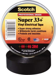 3M - 1" x 110', Black Vinyl Electrical Tape - Series 33+, 7 mil Thick, 1,150 V/mil Dielectric Strength, 15 Lb./Inch Tensile Strength - Makers Industrial Supply