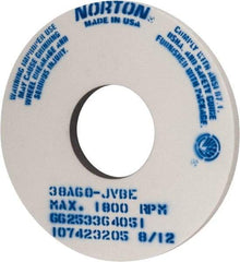 Norton - 14" Diam x 5" Hole x 1" Thick, J Hardness, 60 Grit Surface Grinding Wheel - Aluminum Oxide, Type 1, Medium Grade, 1,800 Max RPM, Vitrified Bond, No Recess - Makers Industrial Supply