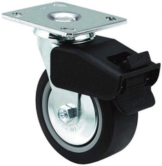 E.R. Wagner - 6" Diam x 2" Wide x 7-1/2" OAH Top Plate Mount Swivel Caster with Brake - TPR, 400 Lb Capacity, Roller Bearing, 4 x 4-1/2" Plate - Makers Industrial Supply