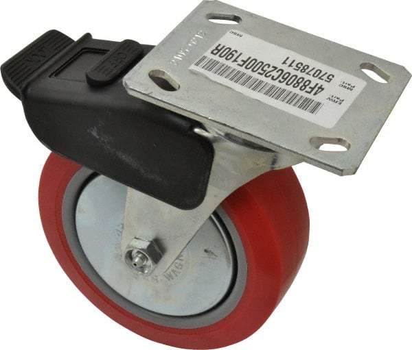 E.R. Wagner - 6" Diam x 2" Wide x 7-1/2" OAH Top Plate Mount Swivel Caster with Brake - Polyurethane, 700 Lb Capacity, Roller Bearing, 4 x 4-1/2" Plate - Makers Industrial Supply