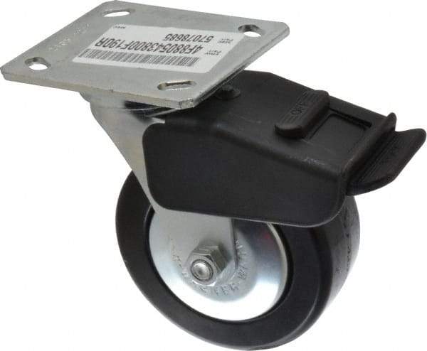 E.R. Wagner - 5" Diam x 2" Wide x 6-1/2" OAH Top Plate Mount Swivel Caster with Brake - Phenolic, 650 Lb Capacity, Roller Bearing, 4 x 4-1/2" Plate - Makers Industrial Supply