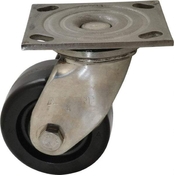 Albion - 4" Diam x 2" Wide x 5-5/8" OAH Top Plate Mount Swivel Caster - Phenolic, 800 Lb Capacity, Delrin Bearing, 4 x 4-1/2" Plate - Makers Industrial Supply