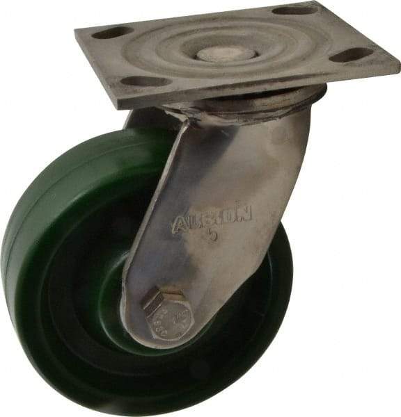 Albion - 5" Diam x 2" Wide x 6-1/2" OAH Top Plate Mount Swivel Caster - Polyurethane, 1,000 Lb Capacity, Delrin Bearing, 4 x 4-1/2" Plate - Makers Industrial Supply