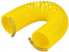 Value Collection - 3/8" ID, 3/8 Thread, 50' Long, Yellow Nylon Coiled & Self Storing Hose - Swivel Both Ends - Makers Industrial Supply