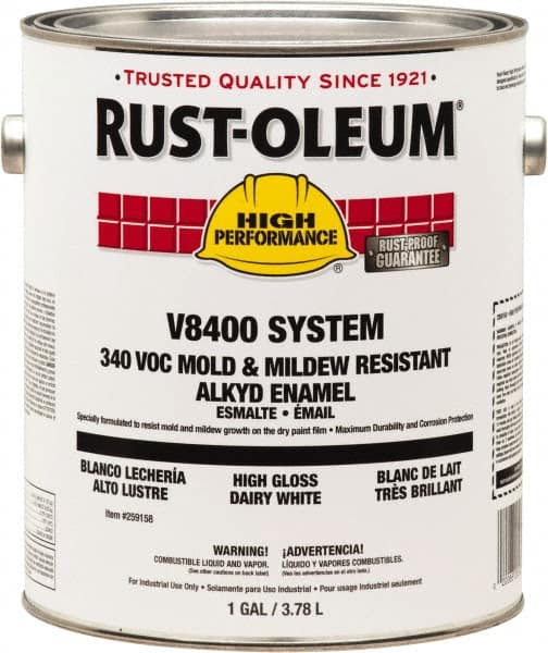 Rust-Oleum - 1 Gal High Gloss Dairy White Enamel - 250 to 425 Sq Ft/Gal Coverage, <340 g/L VOC Content - Makers Industrial Supply