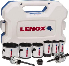 Lenox - 9 Piece, 7/8" to 2-1/4" Saw Diam, Electrician's Hole Saw Kit - Bi-Metal, Toothed Edge, Includes 6 Hole Saws - Makers Industrial Supply