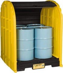 Justrite - 4 Drum, 79 Gal Sump Capacity, Drum Cover Pallet - 5.71' Long x 5.06' Wide x 6.27' High, Vertical Storage, Polyethylene - Makers Industrial Supply