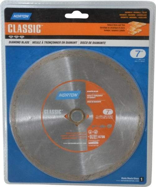 Norton - 7" Diam, 5/8" Arbor Hole Diam, Wet & Dry Cut Saw Blade - Diamond-Tipped, Standard Round Arbor - Makers Industrial Supply