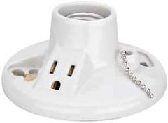 Leviton - 2 Pin, 125 VAC, 660 Watt, Medium Base, Pull Chain Lamp Holder - 4.56 Inch Wide x 2-1/2 Inch High, Incandescent, Screw Mounted - Makers Industrial Supply