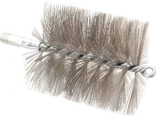 Schaefer Brush - 4-1/2" Brush Length, 4" Diam, Double Stem, Double Spiral Tube Brush - 7-1/4" Long, Stainless Steel, 1/4" NPSM Male Connection - Makers Industrial Supply