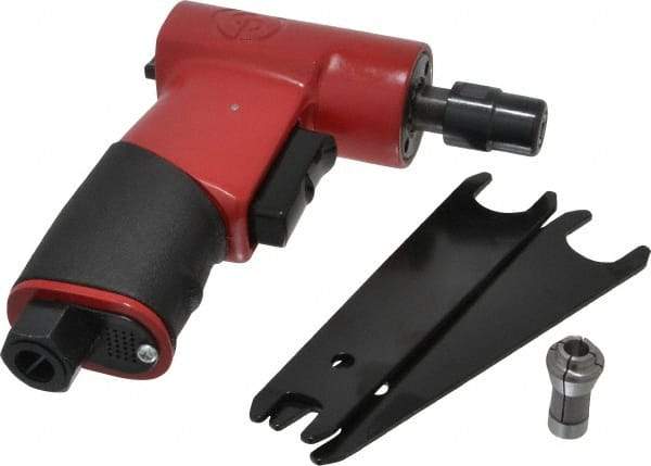 Chicago Pneumatic - 1/4" Collet, Angle Handle, Angle Air Die Grinder - 17,000 RPM, Rear Exhaust, 15.89 CFM, 0.2 hp, 6.21 bar, 1/4 NPT - Makers Industrial Supply