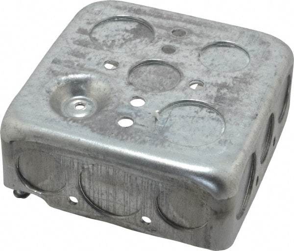 Thomas & Betts - 2 Gang, (14) 1/2 & 3/4" Knockouts, Steel Square Junction Box - 4" Overall Height x 4" Overall Width x 1-1/2" Overall Depth - Makers Industrial Supply