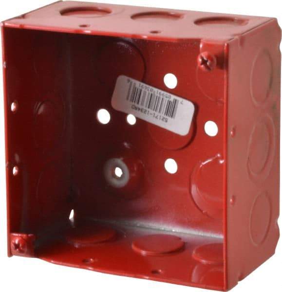 Thomas & Betts - 2 Gang, (17) 1/2 & 3/4" Knockouts, Steel Square Fire Alarm Box - 4" Overall Height x 4" Overall Width x 2-1/8" Overall Depth - Makers Industrial Supply