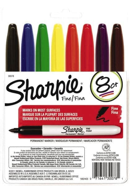 Sharpie - Assorted Colors Permanent Marker - Fine Felt Tip, AP Nontoxic Ink - Makers Industrial Supply