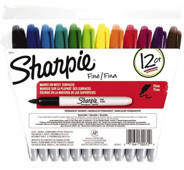 Sharpie - Assorted Colors Permanent Marker - Fine Felt Tip, AP Nontoxic Ink - Makers Industrial Supply