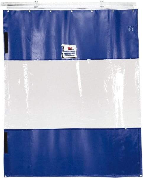 TMI, LLC - 24' Door Width x 8' Door Height PVC Solid with Vision Panel (Style) Industrial Curtain Kit - Blue/Clear - Makers Industrial Supply