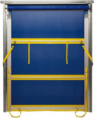 TMI, LLC - 6' Door Width x 8' Door Height PVC Mesh Bug Screen & Spring Loaded Manuel (Style) Roll Up Dock Screen - Blue/Yellow - Makers Industrial Supply