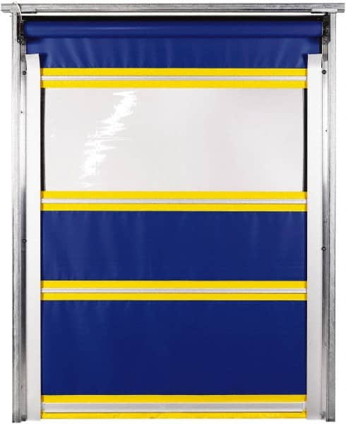 TMI, LLC - 8' Door Width x 8' Door Height PVC Solid with Vision Panel & In-Tube Motorized (Style) Roll Up Dock Screen - Blue/Yellow/Clear - Makers Industrial Supply