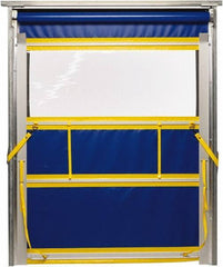 TMI, LLC - 8' Door Width x 8' Door Height PVC Solid with Vision Panel & Spring Loaded Manual (Style) Roll Up Dock Screen - Blue/Yellow/Clear - Makers Industrial Supply