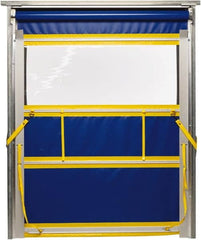 TMI, LLC - 6' Door Width x 8' Door Height PVC Solid with Vision Panel & Spring Loaded Manual (Style) Roll Up Dock Screen - Blue/Yellow/Clear - Makers Industrial Supply