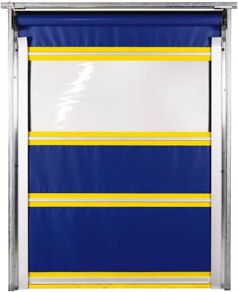 TMI, LLC - 10' Door Width x 12' Door Height PVC Solid with Vision Panel & In-Tube Motorized (Style) Roll Up Dock Screen - Blue/Yellow/Clear - Makers Industrial Supply