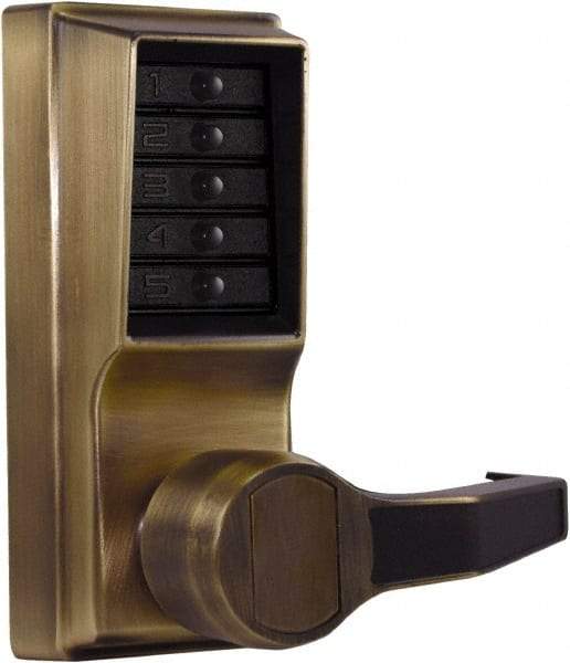 Kaba Access - Pushbutton Lock Lever Lockset for 1-3/8 to 2-1/4" Thick Doors - 2-3/4" Back Set, Nonkey Override Cylinder, Antique Brass Finish - Makers Industrial Supply