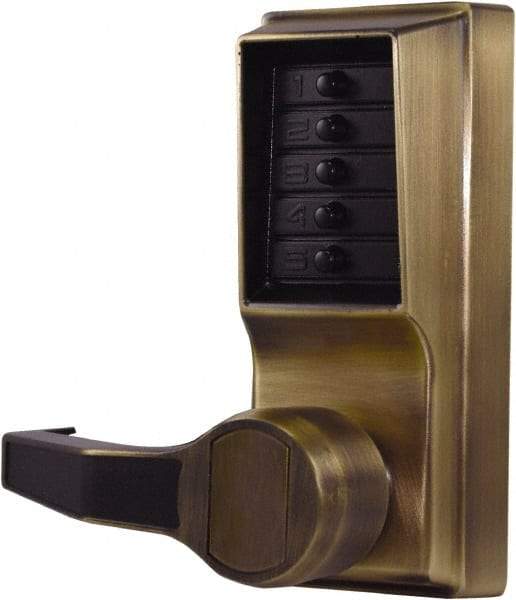 Kaba Access - Pushbutton Lock Lever Lockset for 1-3/8 to 2-1/4" Thick Doors - 2-3/4" Back Set, Nonkey Override Cylinder, Antique Brass Finish - Makers Industrial Supply