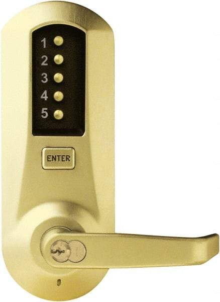 Kaba Access - Pushbutton Lock with Interchangeable Core Lever Lockset for 1-3/8 to 2-1/4" Thick Doors - 2-3/4" Back Set, 6 or 7 Pin Length Best & Compatible (Core Not Included) Cylinder, Satin Brass Finish - Makers Industrial Supply