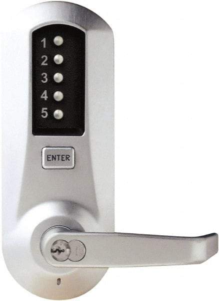 Kaba Access - Combination Entry Lever Lockset with Key Override - 2-3/4" Back Set, No Cylinder, Zamak3, Satin Chrome Finish - Makers Industrial Supply