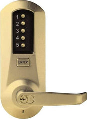 Kaba Access - Pushbutton Lock with Interchangeable Core Lever Lockset for 1-3/4 to 2-1/4" Thick Doors - 2-3/4" Back Set, 6 or 7 Pin Length Best & Compatible (Core Not Included) Cylinder, Satin Brass Finish - Makers Industrial Supply