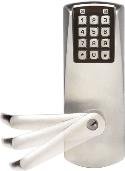 Kaba Access - 1-3/4 to 2-1/4" Door Thickness, Satin Chrome Finish, Combination Entry Deadbolt with Key Override - Exact Industrial Supply