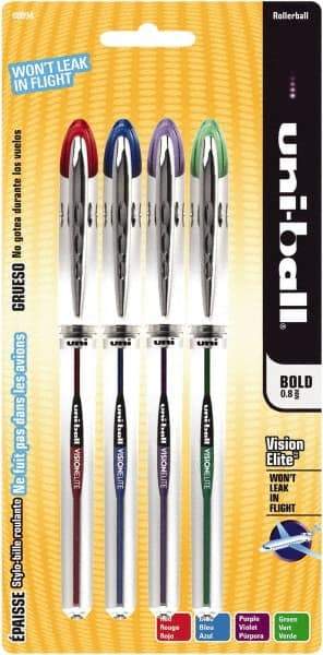 Uni-Ball - Roller Ball 0.8mm Stick Pen - Blue, Green, Purple & Red - Makers Industrial Supply