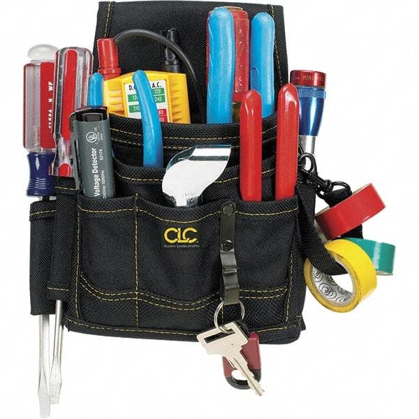 CLC - Electrician's Holster with 9 Pockets - Ballistic Polyester, Black, 7" Wide x 6" High x 2" Deep - Makers Industrial Supply