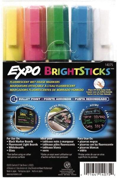 Expo - Blue, Green Pink, Yellow & White Bullet Point Wet Erase Markers - For Use with Black Marker Boards, Fluorescent Light Boards, Glass Boards & White Boards - Makers Industrial Supply