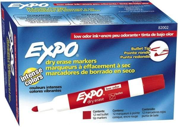 Expo - Red Low Odor Bullet Tip 12 Pack Dry Erase Markers - For Use with Dry Erase Marker Boards - Makers Industrial Supply