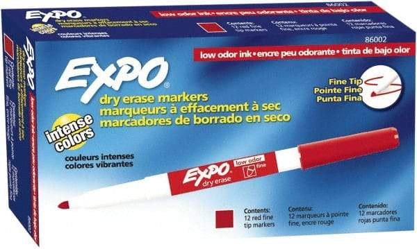 Expo - Red Low Odor Fine Tip 12 Pack Dry Erase Markers - For Use with Dry Erase Marker Boards - Makers Industrial Supply