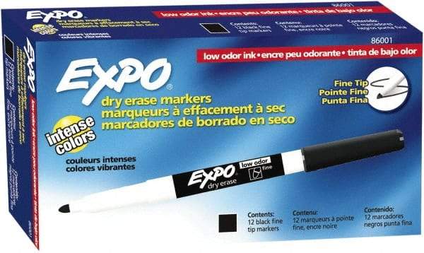 Expo - Black Low Odor Fine Tip 12 Pack Dry Erase Markers - For Use with Dry Erase Marker Boards - Makers Industrial Supply