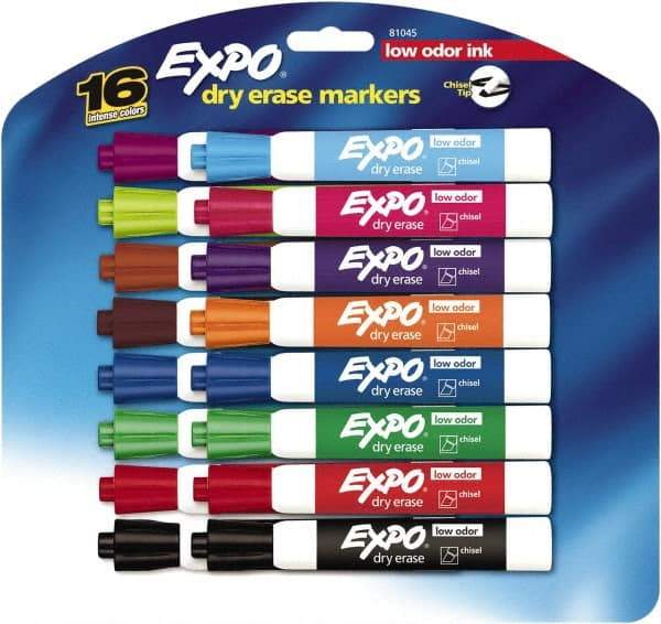 Expo - Assorted Colors, Low Odor Chisel Tip 16 Pack Dry Erase Markers - For Use with Dry Erase Marker Boards - Makers Industrial Supply